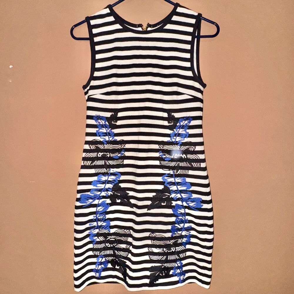 Juicy Couture Blue White Striped Embroidered Mini Dress XS